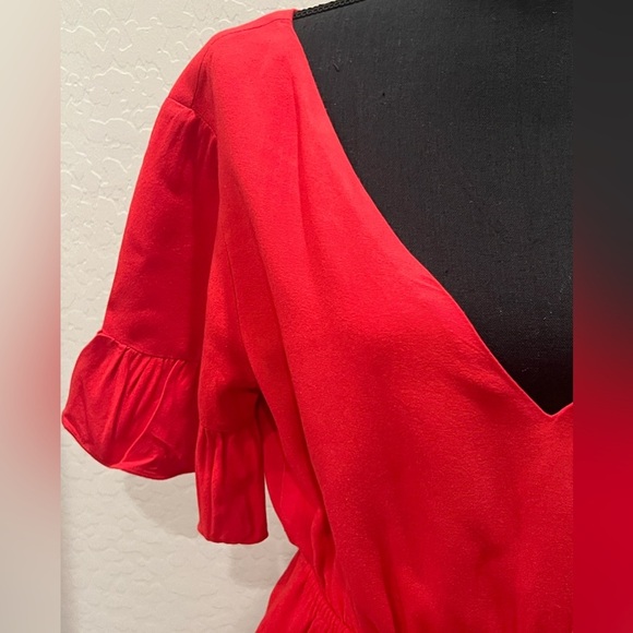 Sabo Luxe size Small Red V neck dress with ruffled sleeves and skirt hem - Picture 2 of 9